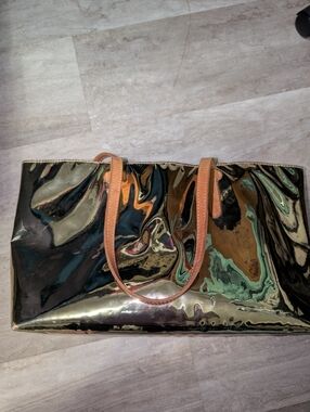 Consuela Iridescent Gold Tote with Tan Handles